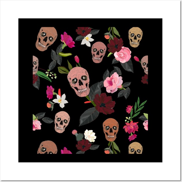 Skull and roses, vanilla, cosmos flower Wall Art by GULSENGUNEL